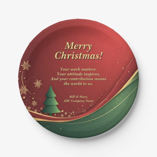 Bedrijfsgroep Naam Bericht Rood Kerstfeest 7" Papieren Bordje (Voorkant)