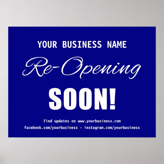 Bedrijfsheropening Binnenkort Blauw Poster (Voorkant)