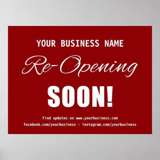 Bedrijfsheropening Binnenkort Rood Poster (Voorkant)