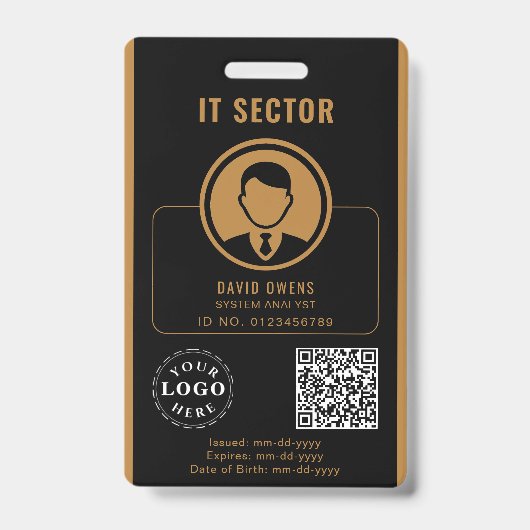 Bedrijfsidentificatiebadge met foto en QR-code Badge (Voorzijde)