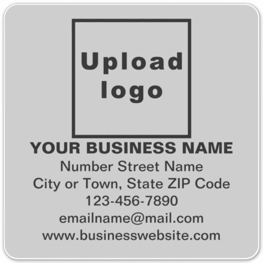 Bedrijfsinformatie over Grijs Groot Vierkant Vinyl Sticker (Voorkant)