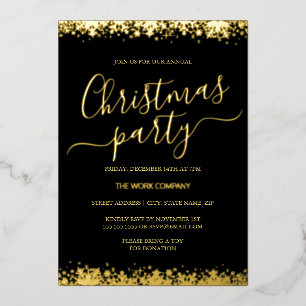 Bedrijfskerstfeest Black Gold Snowflake Folie Uitnodiging