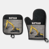 Bedrijfsklare graafmachines ovenwant & pannenlap set (Voorkant)