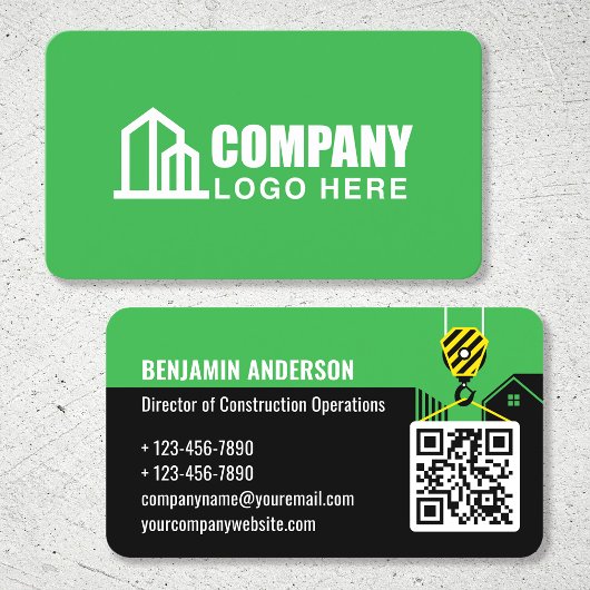 Bedrijfslogo Aannemer QR-code Groen Professioneel Visitekaartje