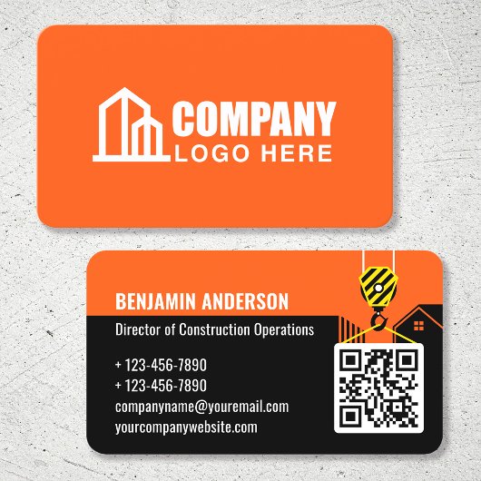 Bedrijfslogo Aannemer QR-code Oranje Aangepast Visitekaartje