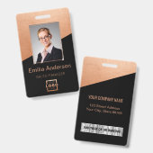 Bedrijfslogo Bar Code Werknemersfoto Roze Goud Badge (Voor- en achterkant)