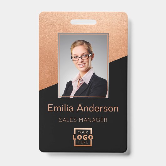 Bedrijfslogo Bar Code Werknemersfoto Roze Goud Badge (Voorzijde)