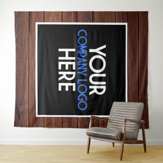 Bedrijfslogo beursstandaard Houten achtergrond Wandkleed (In Situ (horizontaal))