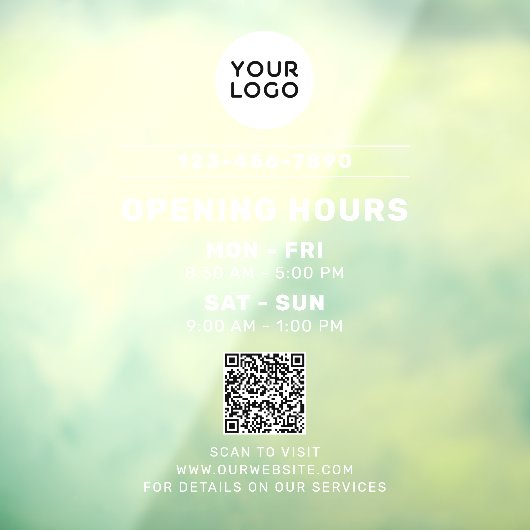 Bedrijfslogo en openingsuren met website QR-code Raamsticker (Vel 3)