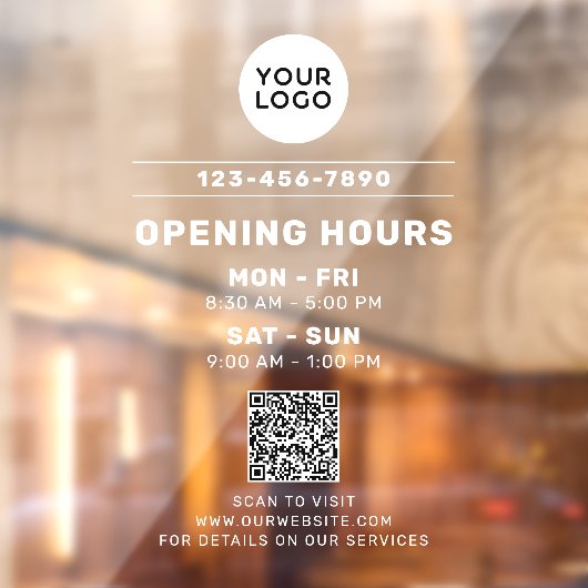 Bedrijfslogo en openingsuren met website QR-code Raamsticker (Vel 2)