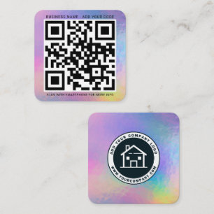 Bedrijfslogo en QR-code holografisch Vierkante Visitekaartje