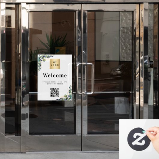 Bedrijfslogo eucalyptus welkom openings QR-code Raamsticker (Kantoordeur)