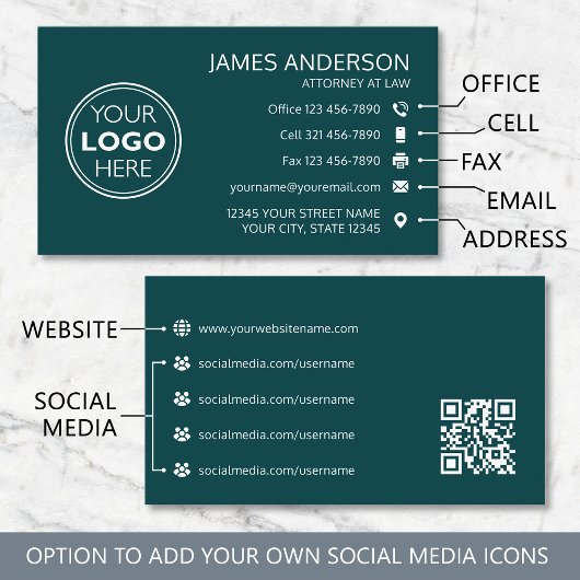 Bedrijfslogo Fax QR-code Professionele Teal Visitekaartje