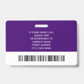Bedrijfslogo Foto ID Barcode Paars Naam Badge (Achterkant)