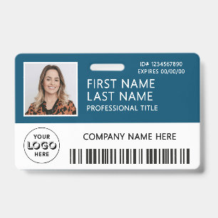Bedrijfslogo Foto ID Barcode Turkooisblauwe Naam Badge