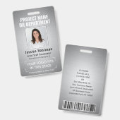 Bedrijfslogo Foto ID QR Barcode Geborsteld Grijs Badge (Voor- en achterkant)