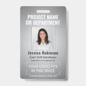 Bedrijfslogo Foto ID QR Barcode Geborsteld Grijs Badge (Voorzijde)