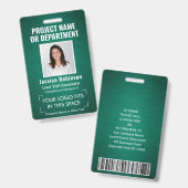 Bedrijfslogo Foto ID QR Barcode Geborsteld Groen Badge (Voor- en achterkant)