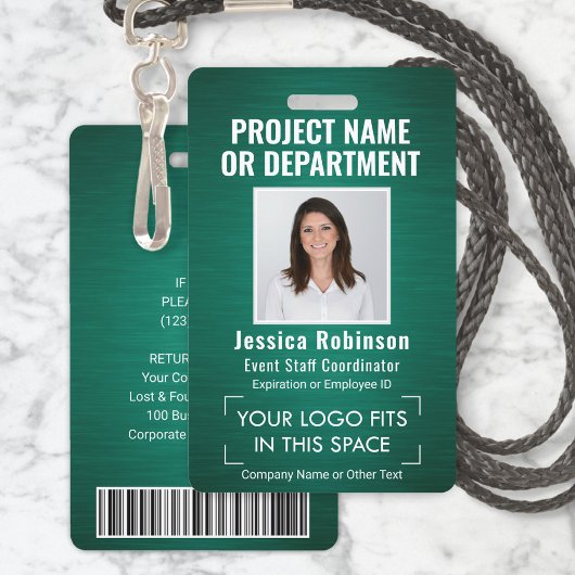 Bedrijfslogo Foto ID QR Barcode Geborsteld Groen Badge