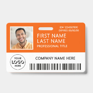 Bedrijfslogo Foto ID Streepjescode Oranje Naam Badge
