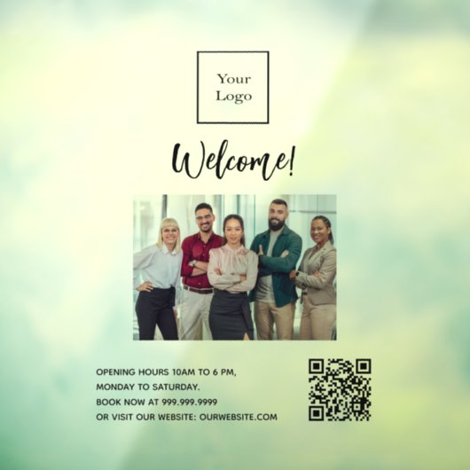 Bedrijfslogo foto welkom openingsuren QR-code Raamsticker (Vel 3)