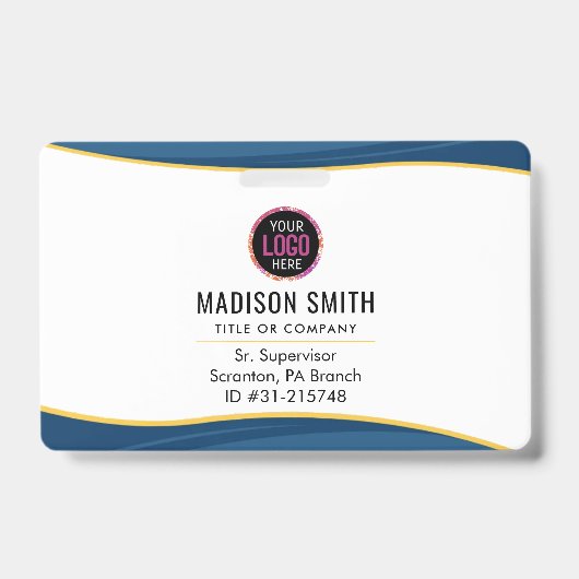 Bedrijfslogo ID Personeel Minimalistisch Wit Badge (Voorzijde)