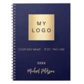 Bedrijfslogo marineblauw goud naam notitieboek (Voorkant)