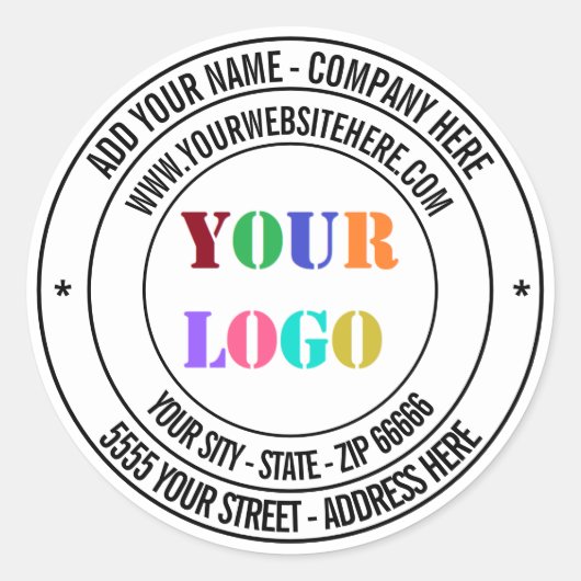 Bedrijfslogo naam info adres stickers voorbeeld (Voorkant)