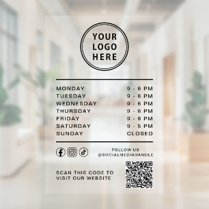 Bedrijfslogo Openingstijden Sociale media QR-code Raamsticker