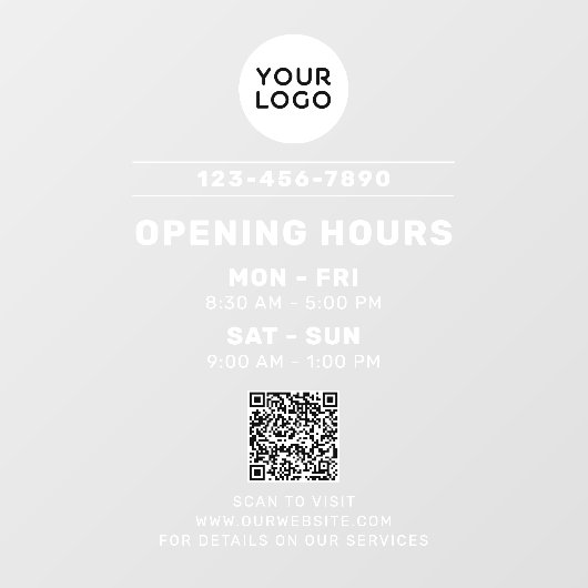 Bedrijfslogo & openingsuren met website QR-code Raamsticker (Vel)