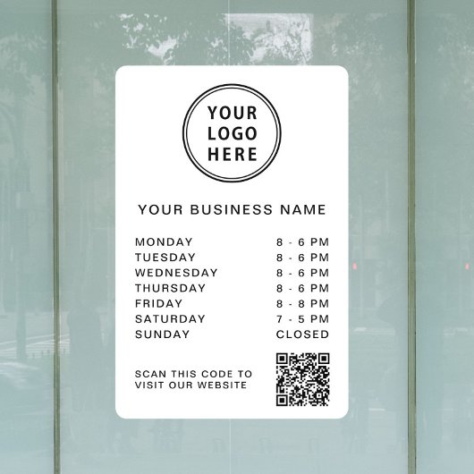 Bedrijfslogo Openingsuren QR-code Wit Raamsticker