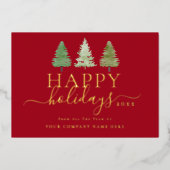 Bedrijfslogo Prettig Kerstfeest Kerstbomen Script Folie Feestdagenkaart (Voorkant)