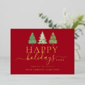 Bedrijfslogo Prettig Kerstfeest Kerstbomen Script Folie Feestdagenkaart (Staand Voorkant)