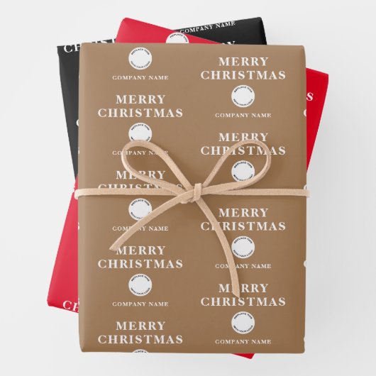 Bedrijfslogo Prettig Kerstfeest Rood Zwart Goud Inpakpapier Vel (In situ)