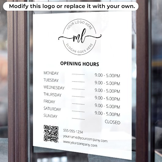 Bedrijfslogo Professionele monogram Openingstijden Raamsticker