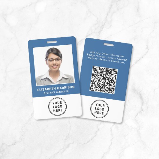 Bedrijfslogo QR-code Blauw Personeelsidentificatie Badge