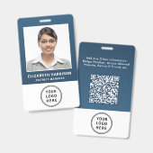 Bedrijfslogo QR-code Blauw Personeelsidentificatie Badge (Voor- en achterkant)