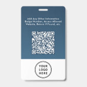 Bedrijfslogo QR-code Blauw Personeelsidentificatie Badge (Achterkant)