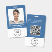 Bedrijfslogo QR-code Blauw Personeelsidentificatie Badge (Voor- en achterkant)
