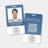 Bedrijfslogo QR-code Blauw Personeelsidentificatie Badge (Voor- en achterkant)