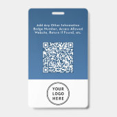 Bedrijfslogo QR-code Blauw Personeelsidentificatie Badge (Achterkant)