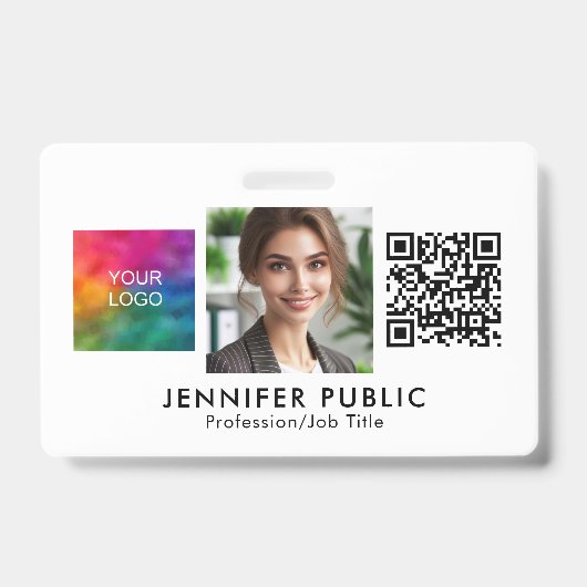 Bedrijfslogo QR-code Foto van werknemer hier Badge (Voorzijde)