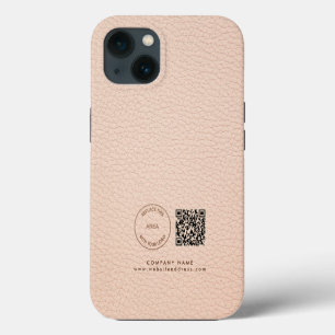 Bedrijfslogo QR-code Naam Crème Nep Leer iPhone 13 Hoesje