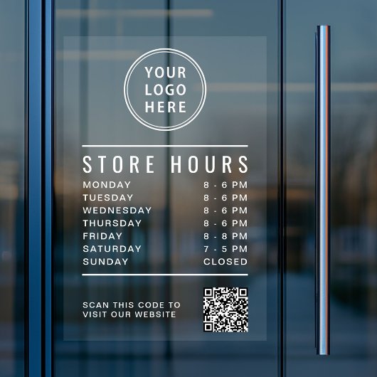 Bedrijfslogo QR-code openingstijden witte letterin Raamsticker