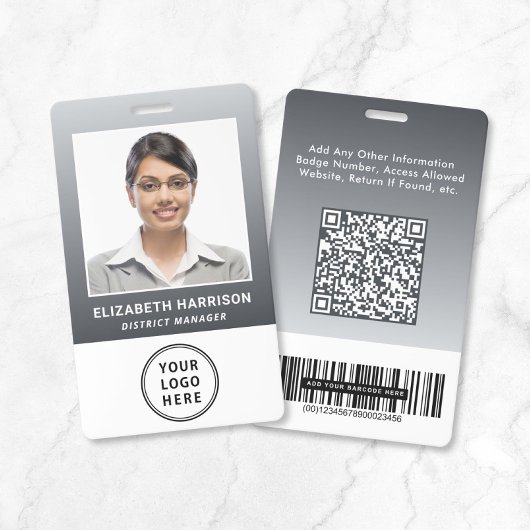 Bedrijfslogo QR-code streepjescode grijs foto ID Badge