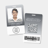 Bedrijfslogo QR-code streepjescode grijs foto ID Badge (Voor- en achterkant)