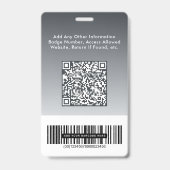 Bedrijfslogo QR-code streepjescode grijs foto ID Badge (Achterkant)