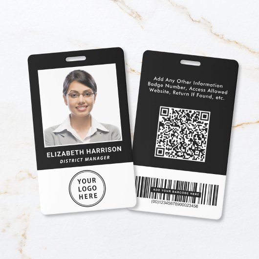 Bedrijfslogo QR-code streepjescode Personeelsfoto  Badge