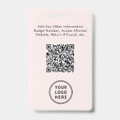 Bedrijfslogo QR-code Werknemer Roze Foto ID Badge (Achterkant)