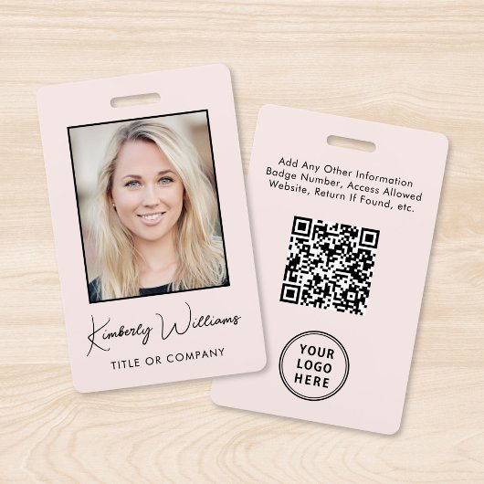 Bedrijfslogo QR-code Werknemer Roze Foto ID Badge